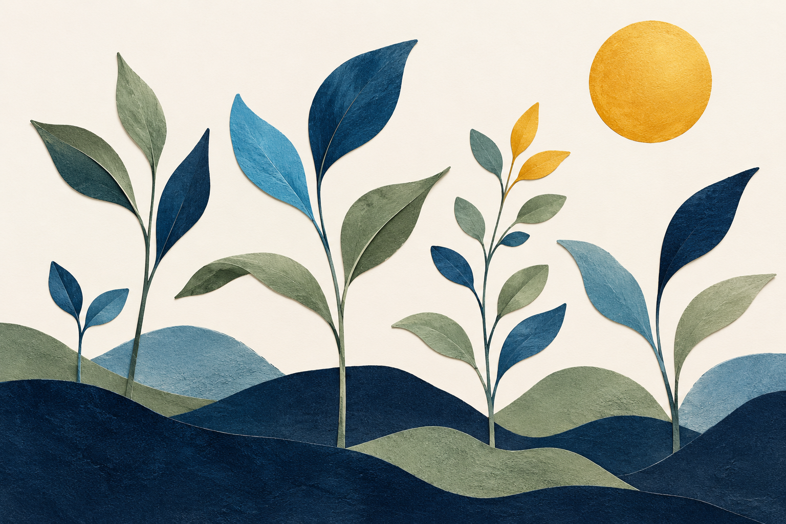 Original illustration of different plants growing toward light
